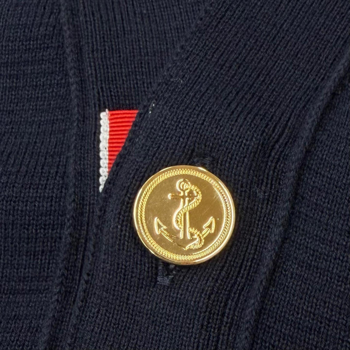 極美品▼THOM BROWNE トムブラウン MKC171A クレープ 4-BAR ミラノ ステッチ Vネック ニットカーディガン ネイビー 2 伊製 正規品 メンズ