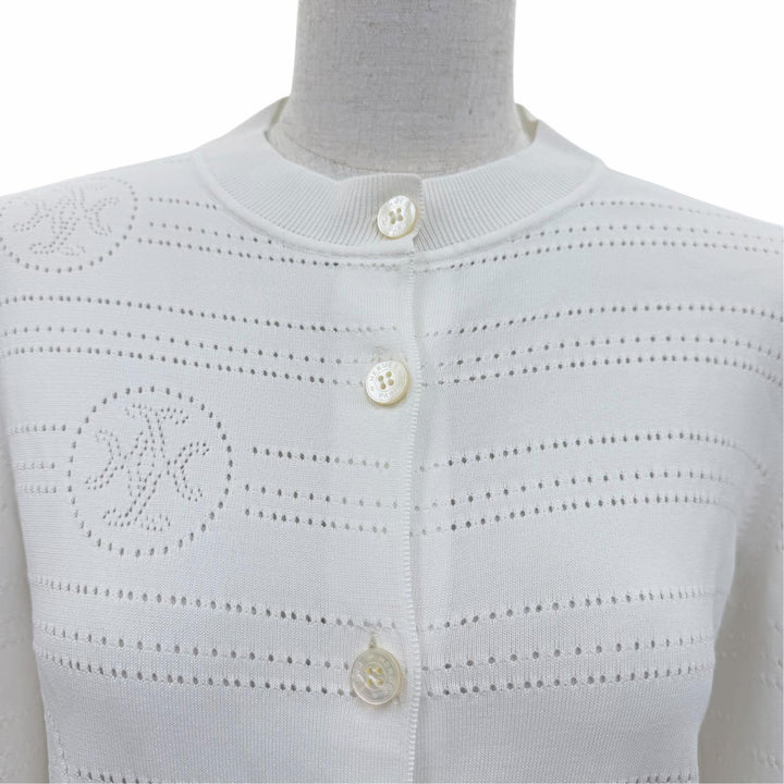 極美品☆HERMES エルメス 06-7720 コットン Hリフト セリエボタン 長袖ニット カーディガン ホワイト 36 イタリア製 正規品 レディース