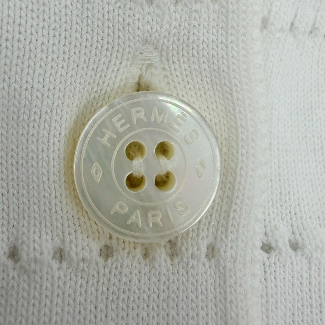 極美品☆HERMES エルメス 06-7720 コットン Hリフト セリエボタン 長袖ニット カーディガン ホワイト 36 イタリア製 正規品 レディース