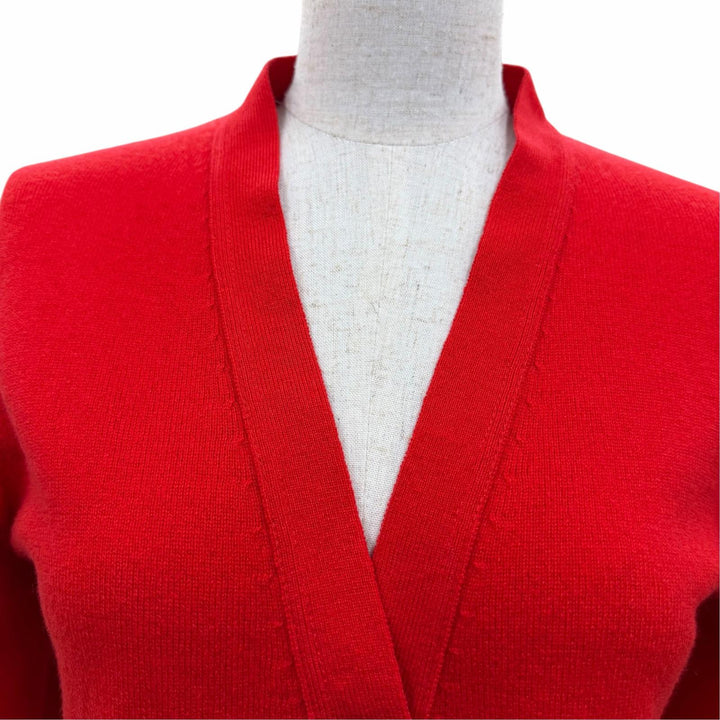 極美品☆HERMES エルメス 06-7700 カシミヤ100％ セリエボタン 長袖 ニット カーディガン レッド 38 イギリス製 正規品 レディース