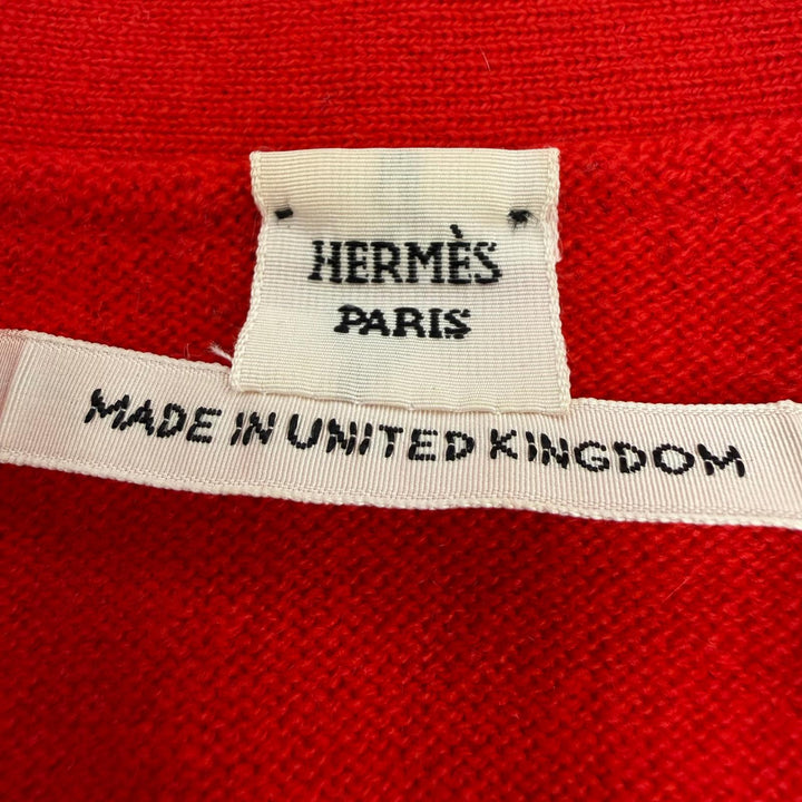 極美品☆HERMES エルメス 06-7700 カシミヤ100％ セリエボタン 長袖 ニット カーディガン レッド 38 イギリス製 正規品 レディース