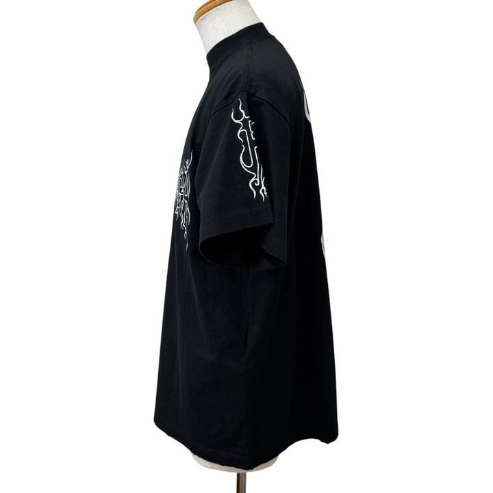 極美品□BALENCIAGA バレンシアガ 2023年製 739028 Darkwave Tee ダメージ加工 ロゴプリント 半袖Ｔシャツ ブラック 1 正規品 メンズ