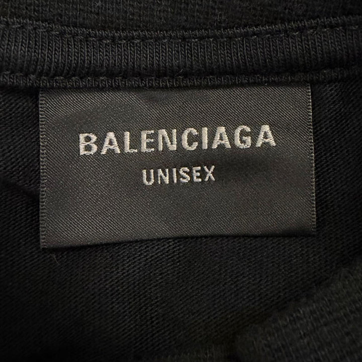 極美品□BALENCIAGA バレンシアガ 2023年製 739028 Darkwave Tee ダメージ加工 ロゴプリント 半袖Ｔシャツ ブラック 1 正規品 メンズ