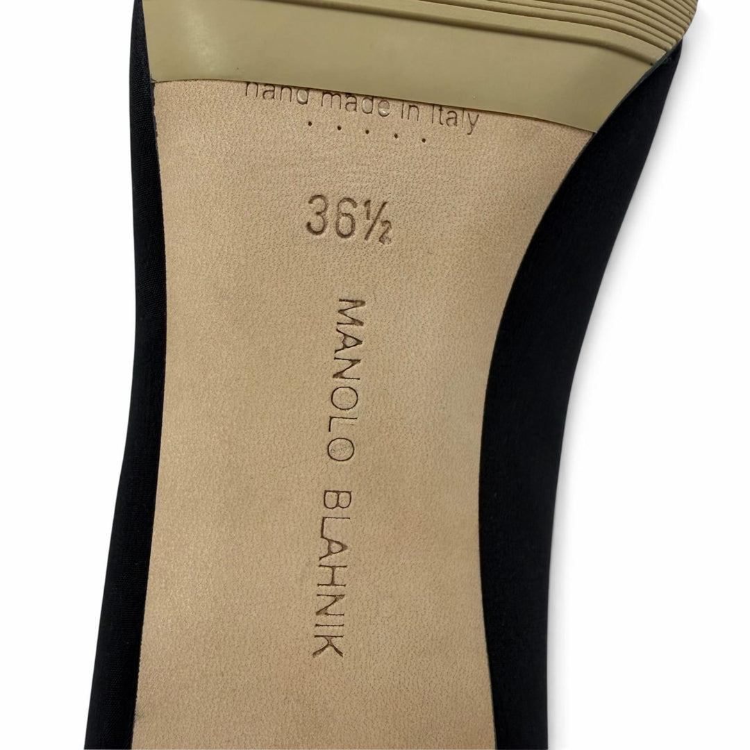 未使用品☆MANOLO BLAHNIK マノロブラニク OKKATO オッカト サテン レザー使い ビジュー総柄 パンプス ブラック 36.5 イタリア製