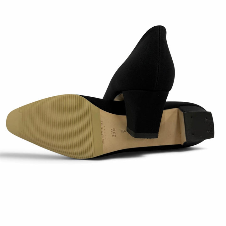 未使用品☆MANOLO BLAHNIK マノロブラニク OKKATO オッカト サテン レザー使い ビジュー総柄 パンプス ブラック 36.5 イタリア製