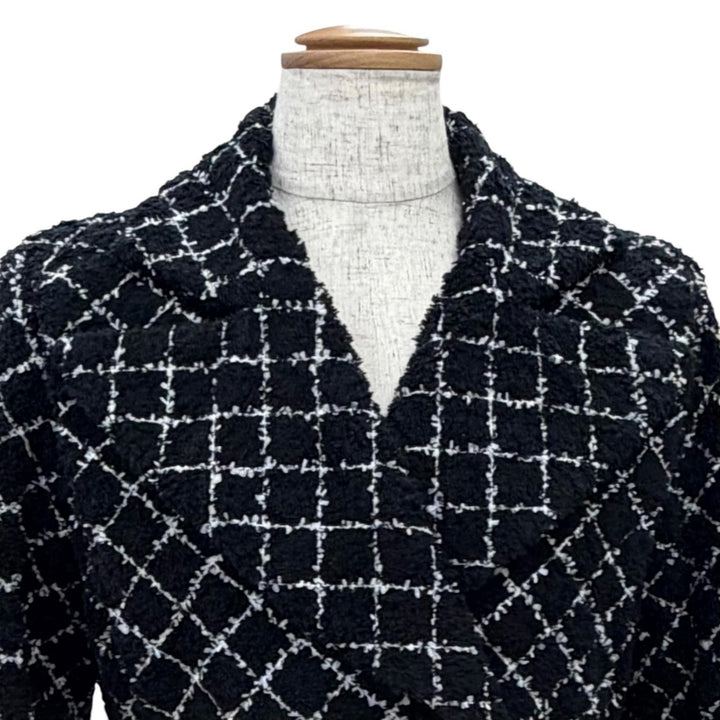 未使用品△CHANEL シャネル 19C P60278V45845 La Pausa ココマークボタン チェック柄 ツイード ジャケット ブラック ホワイト 34 正規品