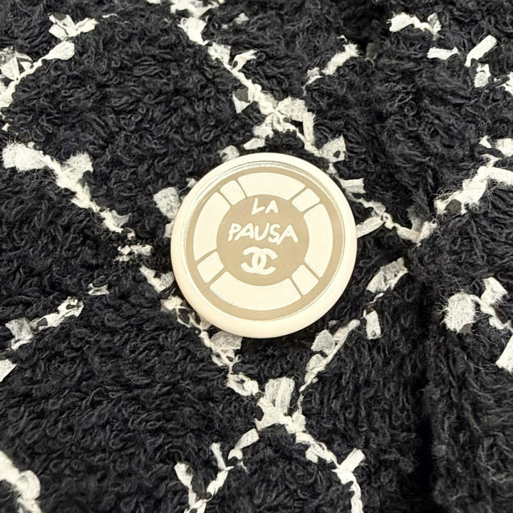 未使用品△CHANEL シャネル 19C P60278V45845 La Pausa ココマークボタン チェック柄 ツイード ジャケット ブラック ホワイト 34 正規品