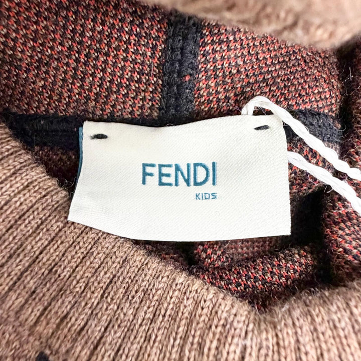未使用品△FENDI フェンディ JFQ039 A2M4 コットン FFロゴ ズッカ柄 フード付き ニット ポンチョ ブラウン ブラック 2 イタリア製 キッズ