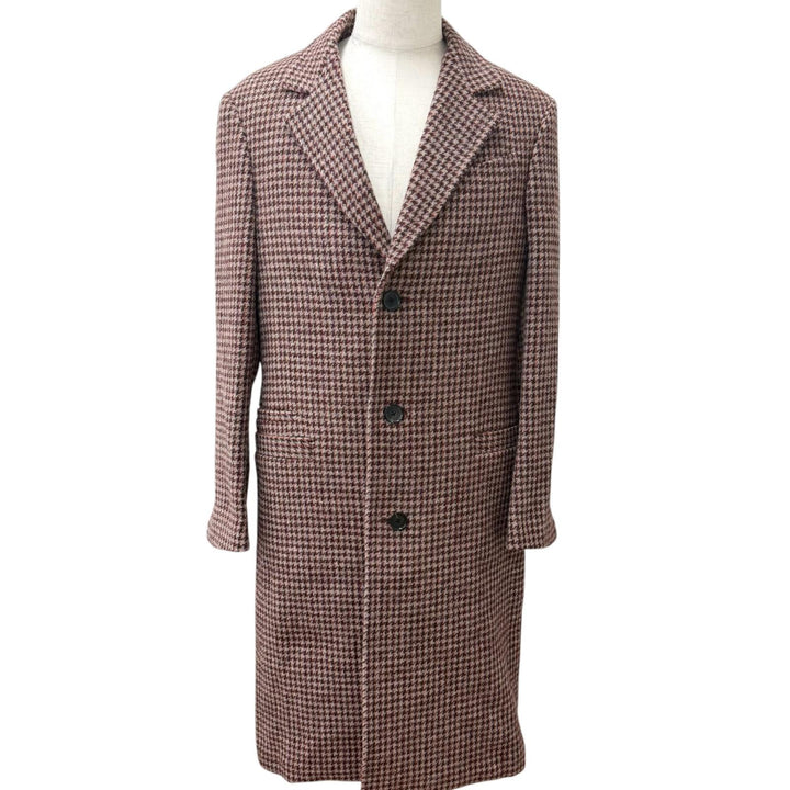 極美品□Salvatore Ferragamo サルヴァトーレフェラガモ バージンウール100％ ハウンドトゥース チェスターコート 46 イタリア製 正規品