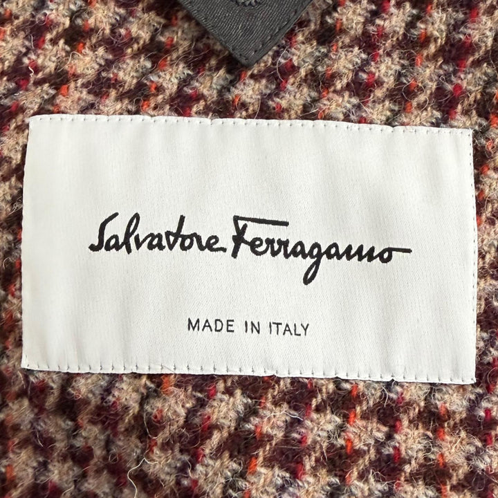 極美品□Salvatore Ferragamo サルヴァトーレフェラガモ バージンウール100％ ハウンドトゥース チェスターコート 46 イタリア製 正規品
