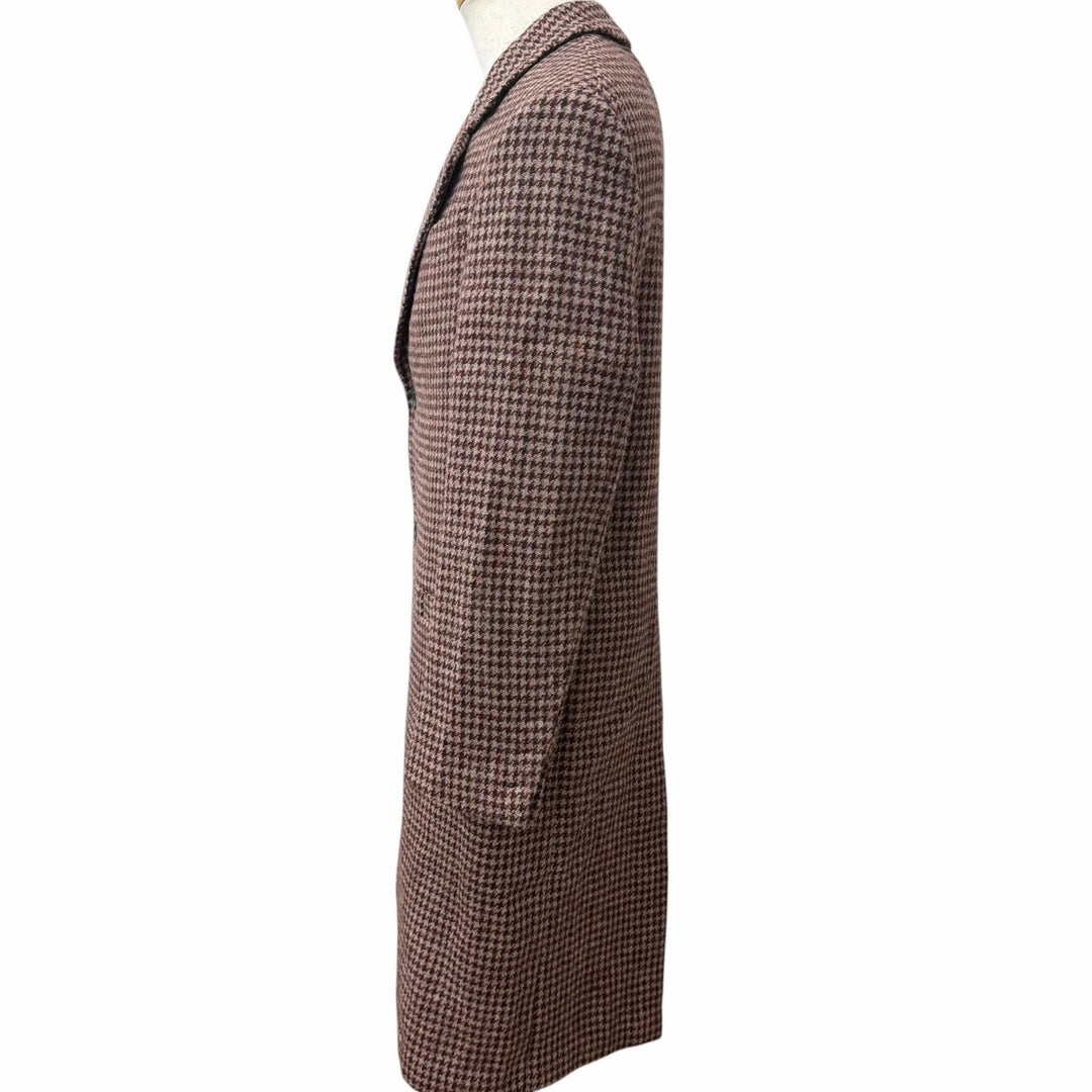 極美品□Salvatore Ferragamo サルヴァトーレフェラガモ バージンウール100％ ハウンドトゥース チェスターコート 46 イタリア製 正規品