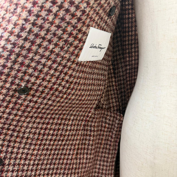 極美品□Salvatore Ferragamo サルヴァトーレフェラガモ バージンウール100％ ハウンドトゥース チェスターコート 46 イタリア製 正規品
