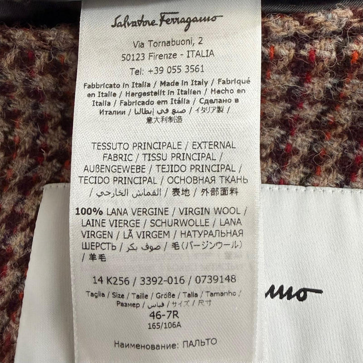 極美品□Salvatore Ferragamo サルヴァトーレフェラガモ バージンウール100％ ハウンドトゥース チェスターコート 46 イタリア製 正規品