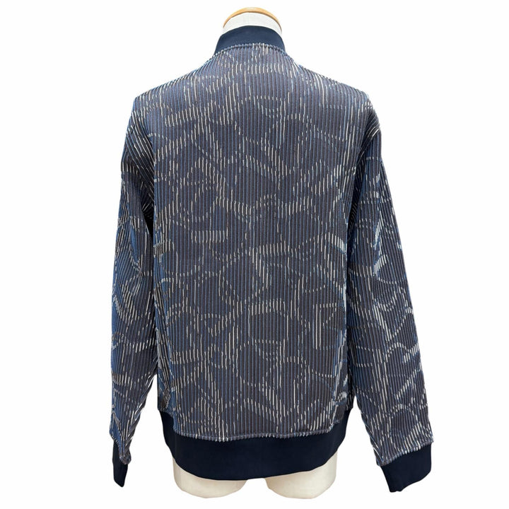 極美品▼HERMES エルメス シルク71% シルバー金具 総柄 ジップアップ ブルゾン ジャケット ネイビー M イタリア製 メンズ 軽量