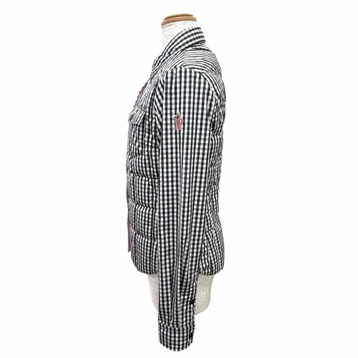 極美品△MONCLER GRENOBLE モンクレール グルノーブル NANGY ロゴワッペン ギンガムチェック柄 シャツ ダウンジャケット 黒 白 0 正規品