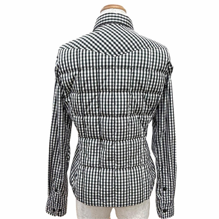 極美品△MONCLER GRENOBLE モンクレール グルノーブル NANGY ロゴワッペン ギンガムチェック柄 シャツ ダウンジャケット 黒 白 0 正規品