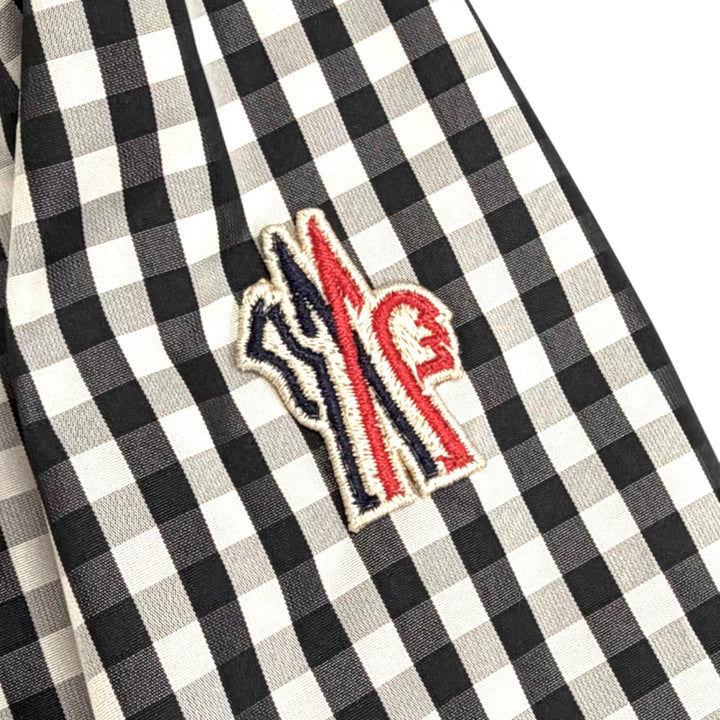 極美品△MONCLER GRENOBLE モンクレール グルノーブル NANGY ロゴワッペン ギンガムチェック柄 シャツ ダウンジャケット 黒 白 0 正規品