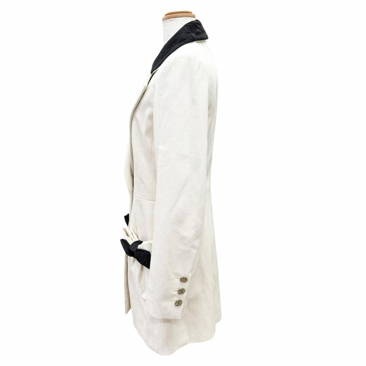 極美品△CHANEL シャネル P70569V62000 コットン100％ ココボタン マトラッセリボン ロング テーラードジャケット アイボリー ブラック 36