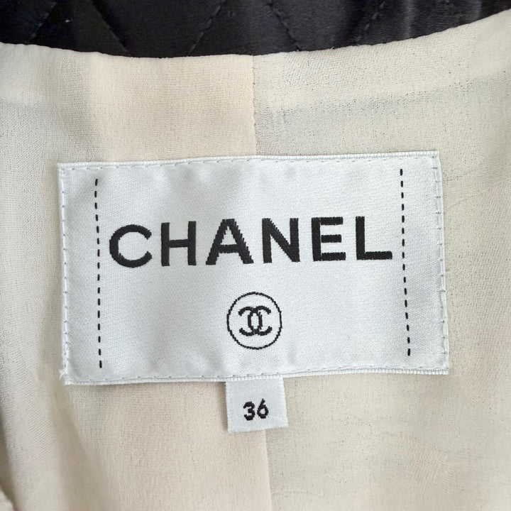 極美品△CHANEL シャネル P70569V62000 コットン100％ ココボタン マトラッセリボン ロング テーラードジャケット アイボリー ブラック 36