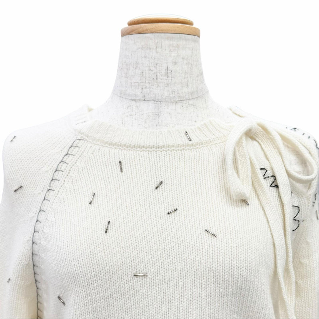 未使用品△MARNI マルニ 25SS GCMD0589S0 ウール カシミヤ ビーズトリム プルオーバー 長袖 ニット セーター アイボリー 40 伊製 正規品