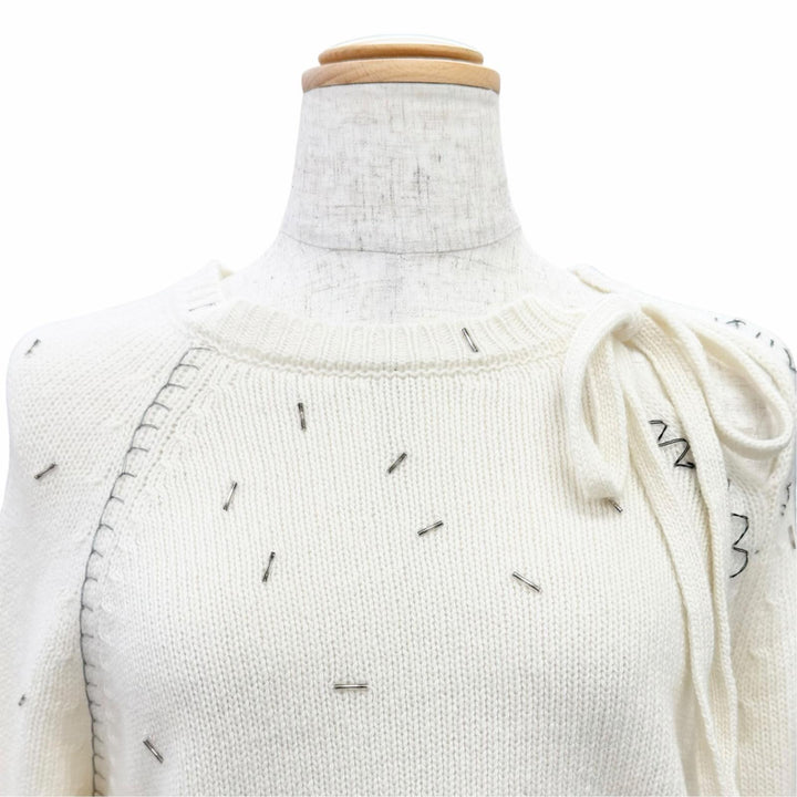未使用品△MARNI マルニ 25SS GCMD0589S0 ウール カシミヤ ビーズトリム プルオーバー 長袖 ニット セーター アイボリー 40 伊製 正規品