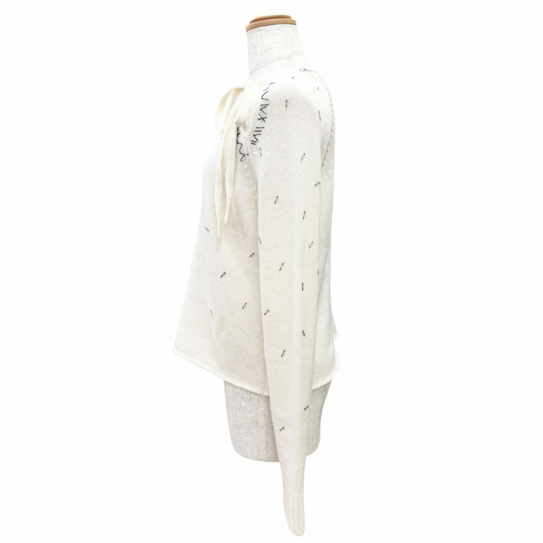 未使用品△MARNI マルニ 25SS GCMD0589S0 ウール カシミヤ ビーズトリム プルオーバー 長袖 ニット セーター アイボリー 40 伊製 正規品