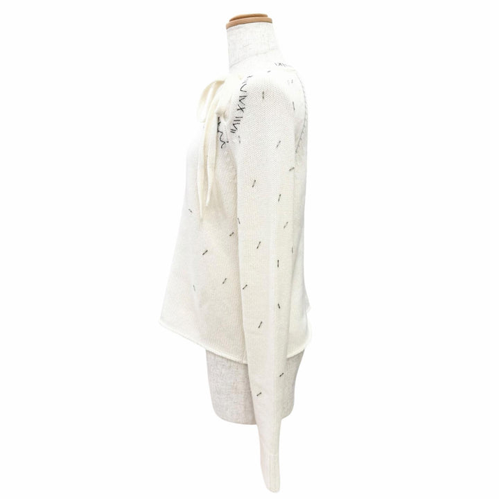 未使用品△MARNI マルニ 25SS GCMD0589S0 ウール カシミヤ ビーズトリム プルオーバー 長袖 ニット セーター アイボリー 40 伊製 正規品