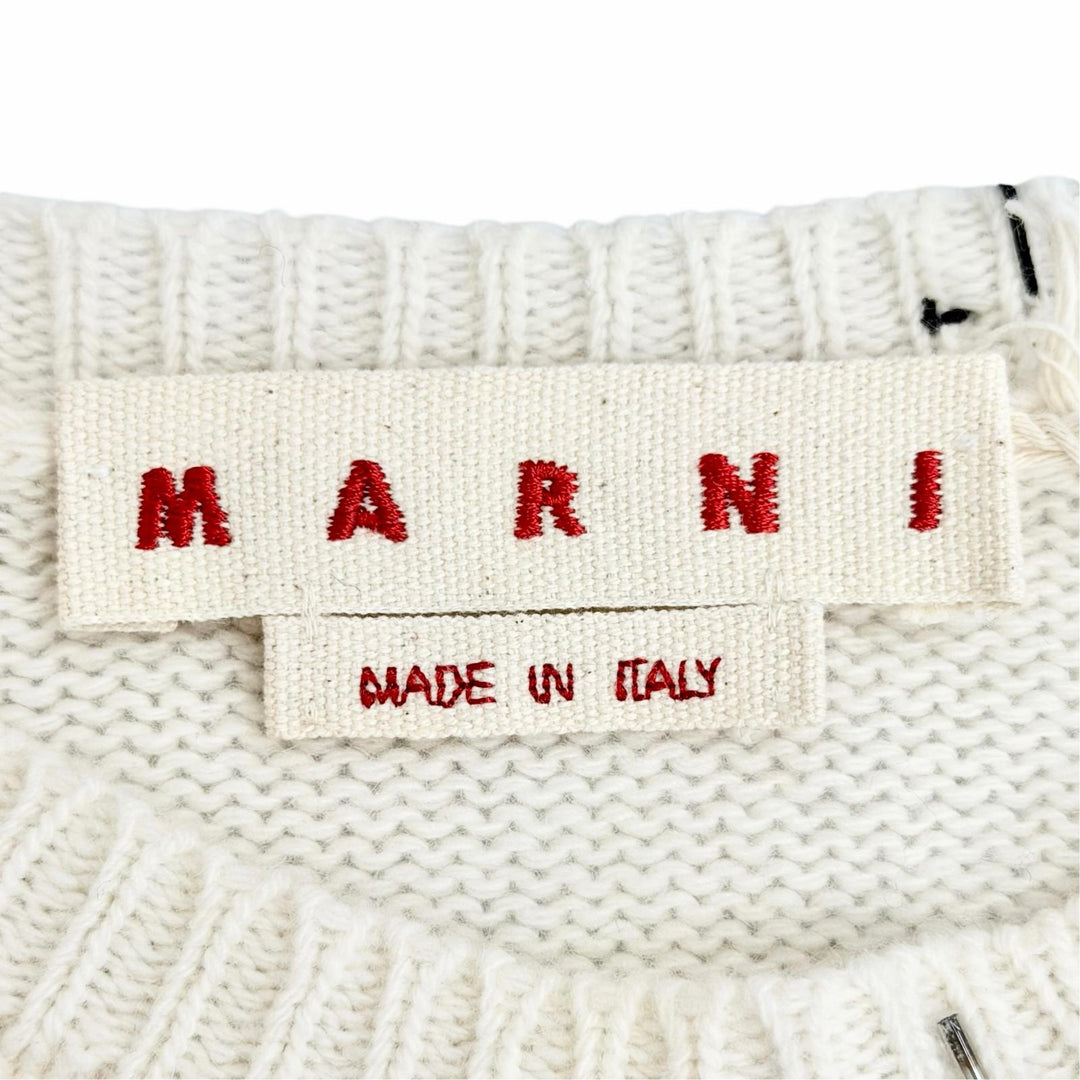 未使用品△MARNI マルニ 25SS GCMD0589S0 ウール カシミヤ ビーズトリム プルオーバー 長袖 ニット セーター アイボリー 40 伊製 正規品