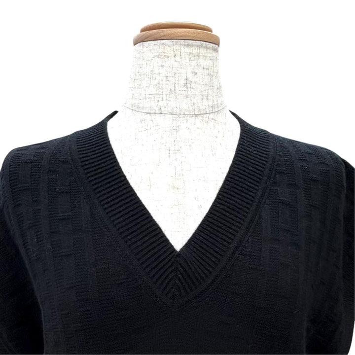 極美品△HERMES エルメス 3E2639DB バージンウール100％ Hモチーフ Vネック プルオーバー ニット ベスト ブラック 34 伊製 レディース
