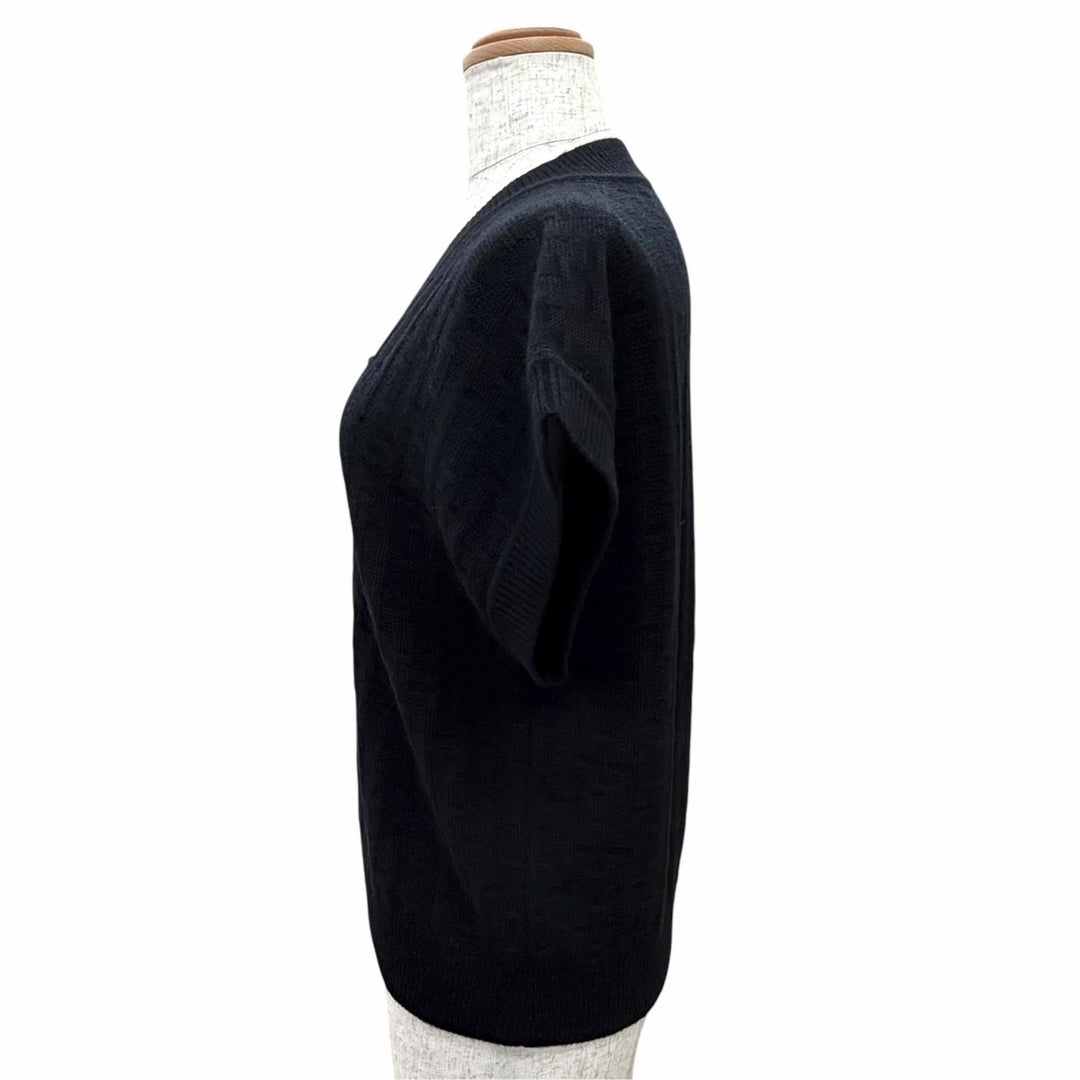 極美品△HERMES エルメス 3E2639DB バージンウール100％ Hモチーフ Vネック プルオーバー ニット ベスト ブラック 34 伊製 レディース