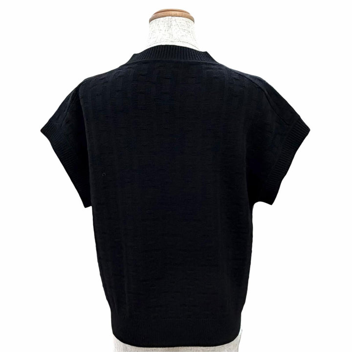 極美品△HERMES エルメス 3E2639DB バージンウール100％ Hモチーフ Vネック プルオーバー ニット ベスト ブラック 34 伊製 レディース