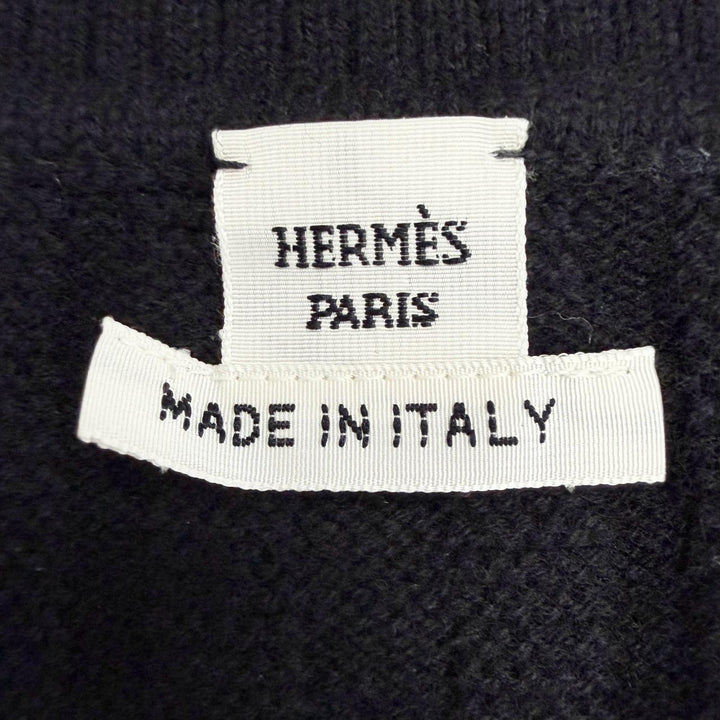 極美品△HERMES エルメス 3E2639DB バージンウール100％ Hモチーフ Vネック プルオーバー ニット ベスト ブラック 34 伊製 レディース