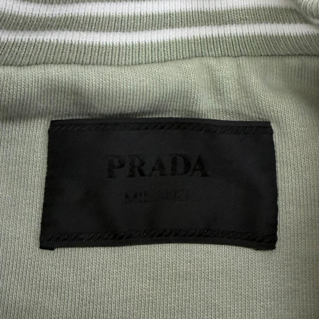 美品□PRADA プラダ 2024年製 UJL69B コットン100％ ダメージ加工 トレーナー スウェットシャツ ライトグリーン XS イタリア製 正規品