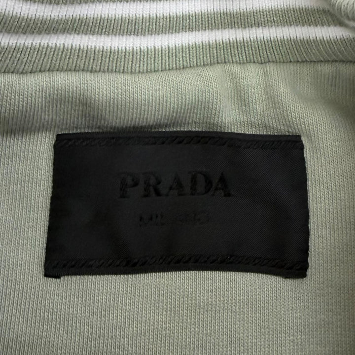 美品□PRADA プラダ 2024年製 UJL69B コットン100％ ダメージ加工 トレーナー スウェットシャツ ライトグリーン XS イタリア製 正規品