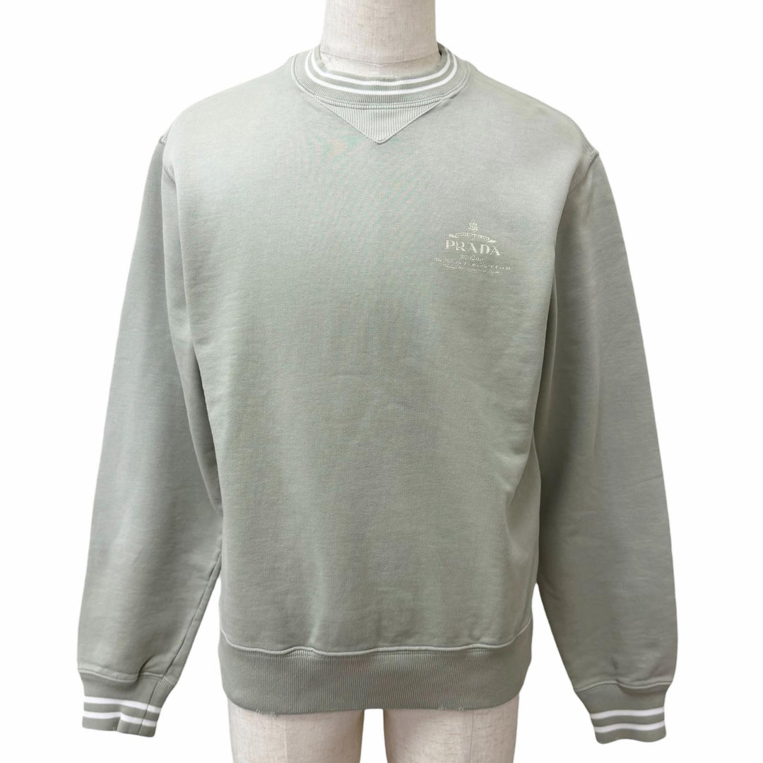 美品□PRADA プラダ 2024年製 UJL69B コットン100％ ダメージ加工 トレーナー スウェットシャツ ライトグリーン XS イタリア製 正規品