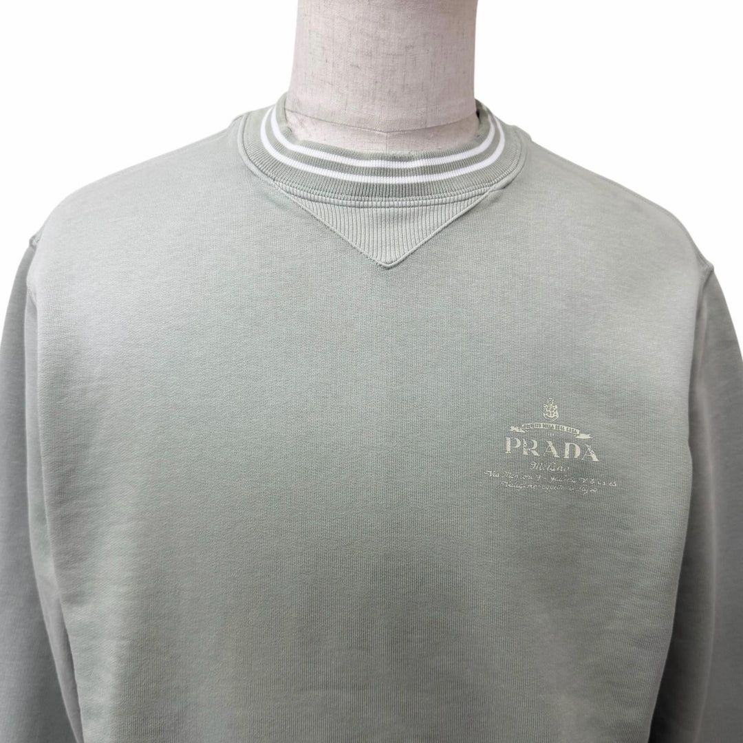 美品□PRADA プラダ 2024年製 UJL69B コットン100％ ダメージ加工 トレーナー スウェットシャツ ライトグリーン XS イタリア製 正規品