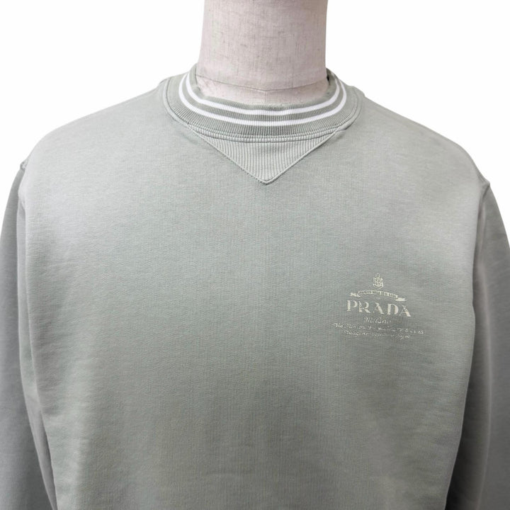 美品□PRADA プラダ 2024年製 UJL69B コットン100％ ダメージ加工 トレーナー スウェットシャツ ライトグリーン XS イタリア製 正規品