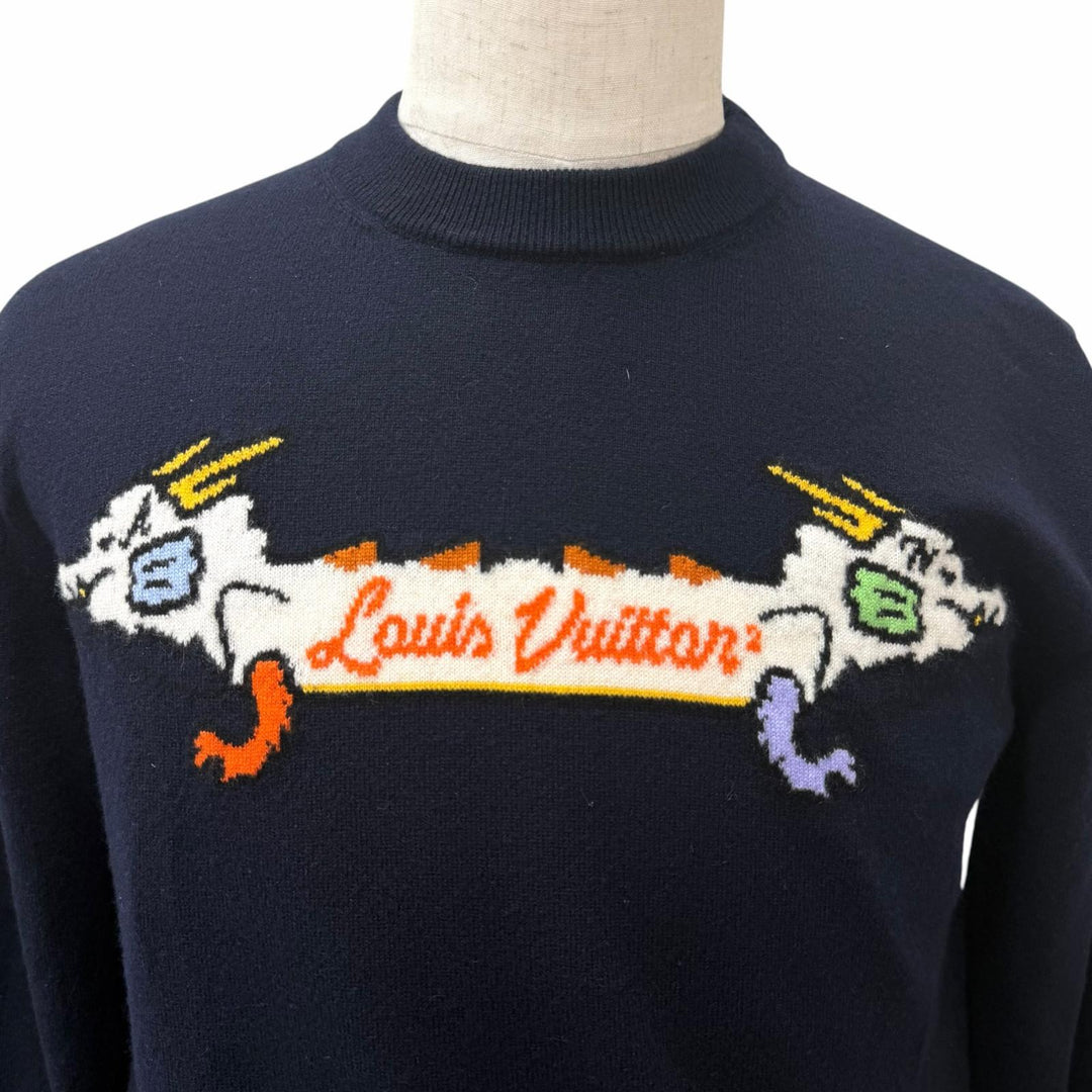 美品□LOUIS VUITTON NIGO ルイヴィトン ニゴー カシミヤ ウール インタルシア ジャガード ドラゴン セーター XS イタリア製 正規品