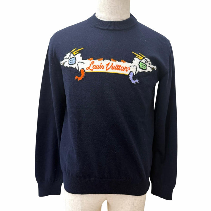 美品□LOUIS VUITTON NIGO ルイヴィトン ニゴー カシミヤ ウール インタルシア ジャガード ドラゴン セーター XS イタリア製 正規品