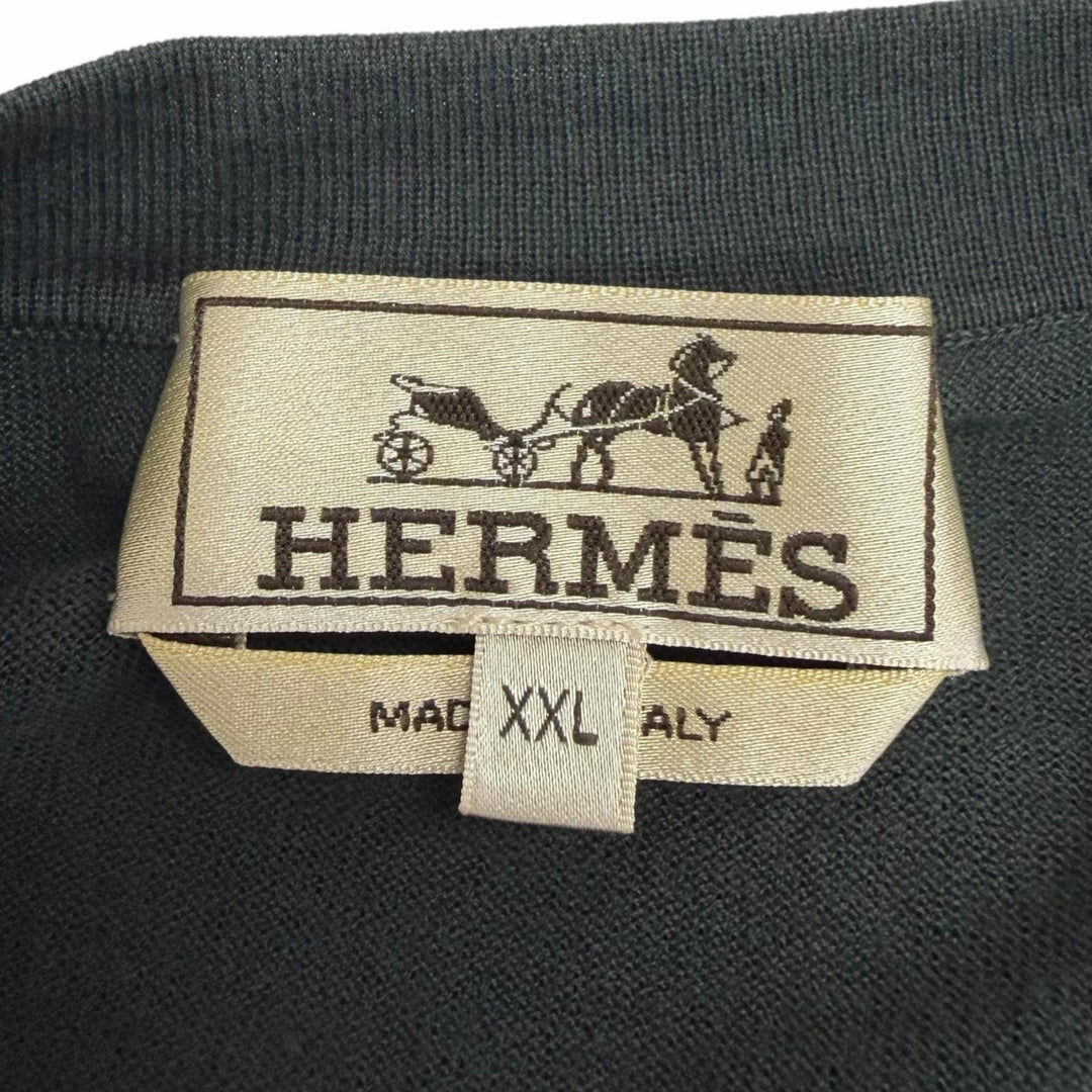 未使用品□HERMES エルメス 23SS コットン100％ シェーヌダンクル 金具デザイン 薄手 セーター カーキ XXL イタリア製 正規品 メンズ