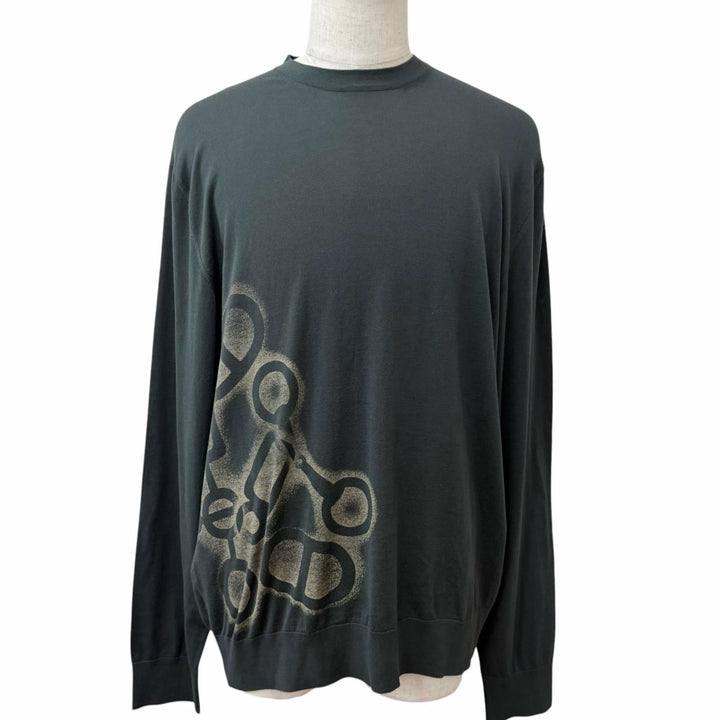 未使用品□HERMES エルメス 23SS コットン100％ シェーヌダンクル 金具デザイン 薄手 セーター カーキ XXL イタリア製 正規品 メンズ