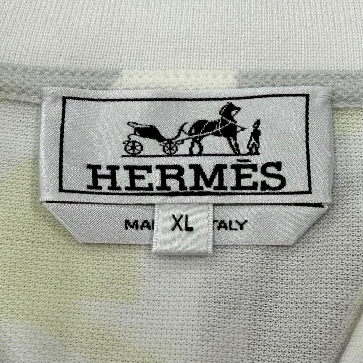 極美品▼HERMES エルメス 23SS 31-5751 パズル ヴェジタル コットン100% 半袖ポロシャツ ホワイト イエロー XL 伊製 正規品 メンズ