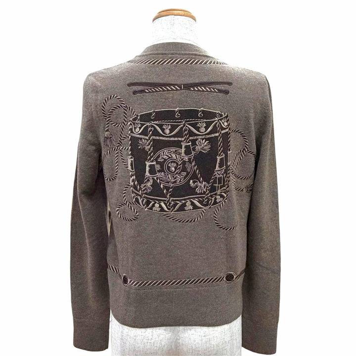 極美品△HERMES エルメス 3H2708DI Les Tambours タンブールの太鼓 ウール ロゴボタン 長袖 ニット カーディガン ブラウン系 34 伊製
