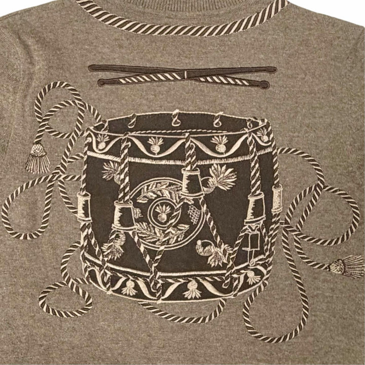 極美品△HERMES エルメス 3H2708DI Les Tambours タンブールの太鼓 ウール ロゴボタン 長袖 ニット カーディガン ブラウン系 34 伊製