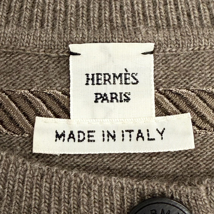 極美品△HERMES エルメス 3H2708DI Les Tambours タンブールの太鼓 ウール ロゴボタン 長袖 ニット カーディガン ブラウン系 34 伊製