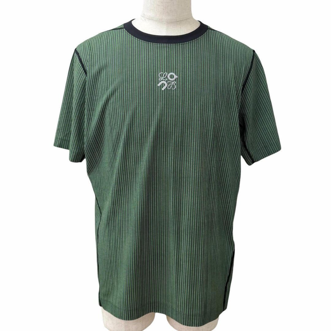 未使用品□LOEWE On ロエベ オン H929Y22X06 アクティブ ストライプ柄 ロゴ入り 半袖Ｔシャツ カットソー グリーン S 正規品 メンズ