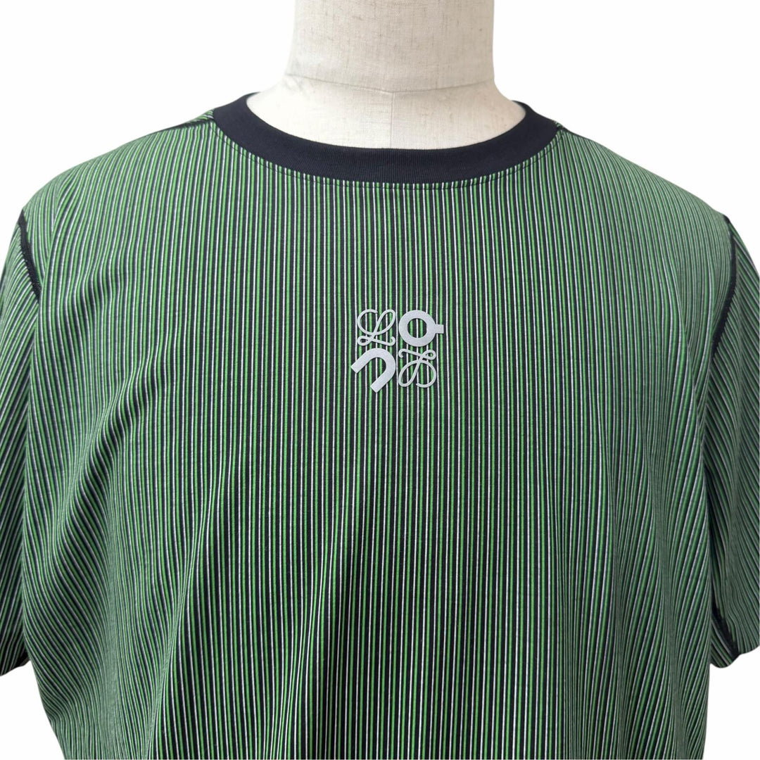未使用品□LOEWE On ロエベ オン H929Y22X06 アクティブ ストライプ柄 ロゴ入り 半袖Ｔシャツ カットソー グリーン S 正規品 メンズ