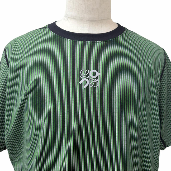 未使用品□LOEWE On ロエベ オン H929Y22X06 アクティブ ストライプ柄 ロゴ入り 半袖Ｔシャツ カットソー グリーン S 正規品 メンズ