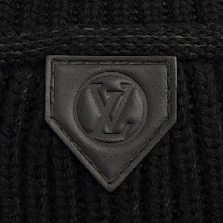 極美品★LOUIS VUITTON ルイヴィトン 25SS ウール混 レザーロゴパッチ モノグラム ハーフジップ リブニット ブラック XS 伊製 正規品