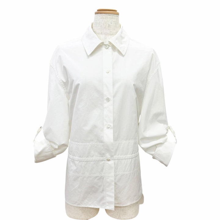 極美品△HERMES エルメス 23SS 3E0638DT カレーシュ コットン100％ ロゴボタン 長袖シャツ ホワイト 36 フランス製 レディース